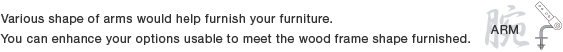 ARMS VARIATION Various shape of arms would help furnish your furniture.
You can enhance your options usable to meet the wood 
frame shape furnished